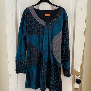 Volang Blue Black Colorful Long Sleeved Dress